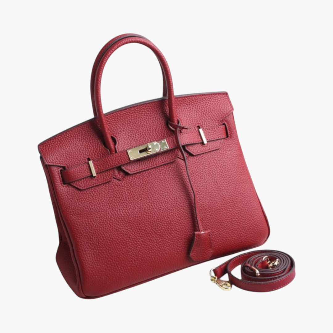 Lux Leather Handbag For Women With Gold Tone Hardware Removable Shoulder Strap Structured Professional Tote
