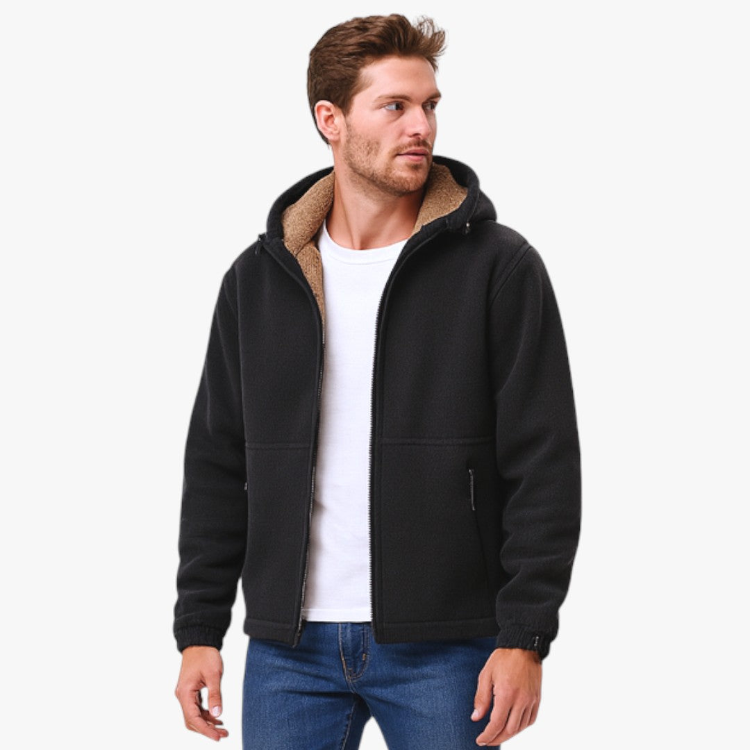 Kai Mens Sherpa Lined Cozy Hooded Fleece Jacket With Full Zip Front Elastic Cuffs And Pockets