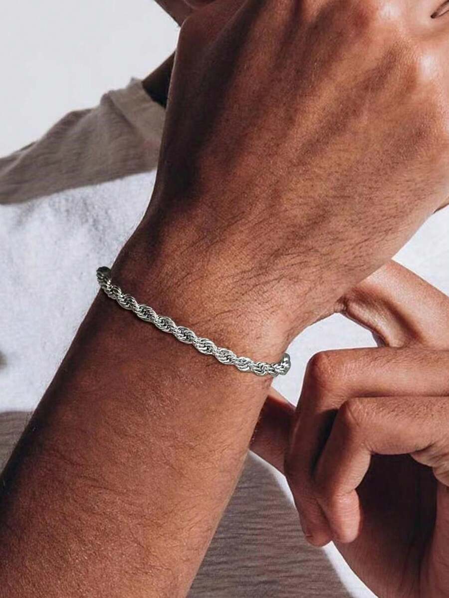 Premium Minimalist Mens Stainless Steel Gold Plated Twisted Rope Bracelet For Everyday Wear