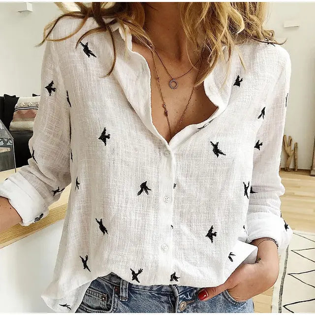 Nadia Cotton Linen Blouse For Women With Long Sleeves Elegant Button Front Classic Collar