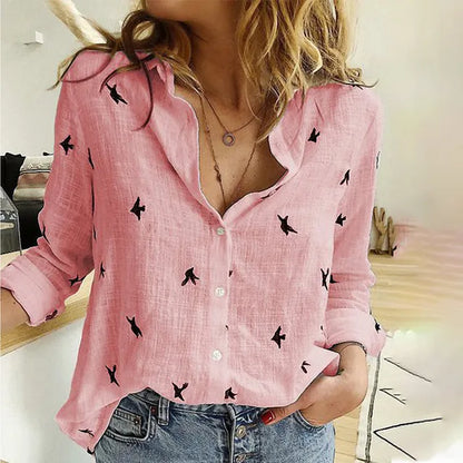 Nadia Cotton Linen Blouse For Women With Long Sleeves Elegant Button Front Classic Collar