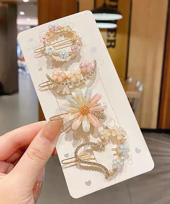 Ensemble de quatre épingles à cheveux modernes en alliage et zircon à motif floral - TrendAura