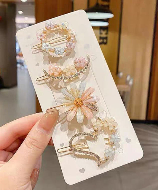 Ensemble de quatre épingles à cheveux modernes en alliage et zircon à motif floral - TrendAura