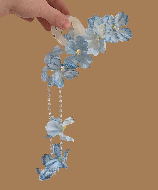 Épingle à cheveux moderne en alliage bleu avec perles florales et pompon - TrendAura