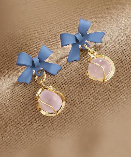 Boucles d'oreilles pendantes modernes en pierre œil de chat surdorée en cuivre bleu - TrendAura
