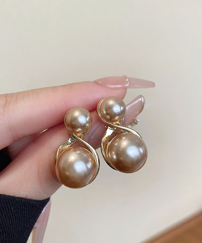 Boucles d'oreilles à tige en perles surdorées en cuivre champagne modernes - TrendAura