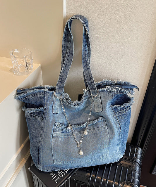 Sacs à bandoulière en denim à franges modernes et à maillons en chaîne - TrendAura