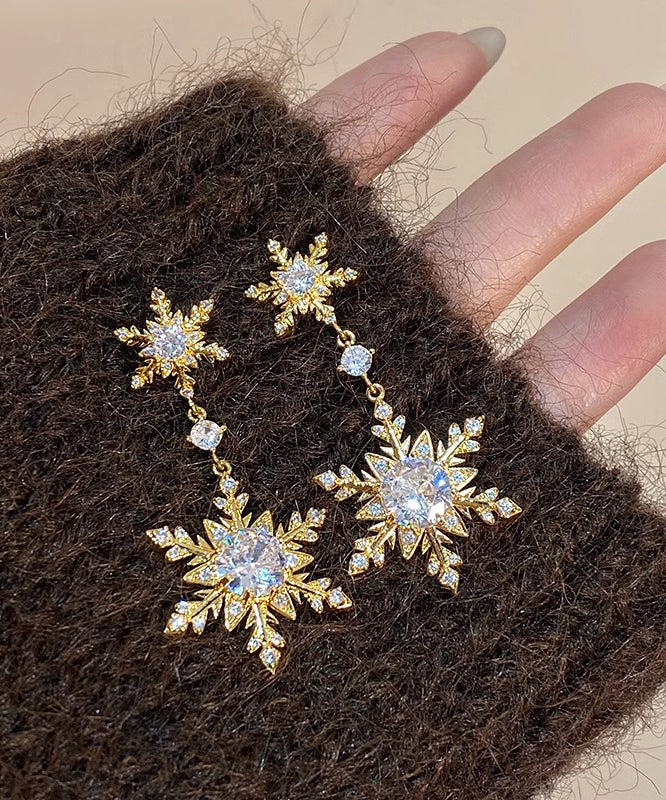 Boucles d'oreilles pendantes modernes en alliage d'or et zircon avec pompons neige - TrendAura