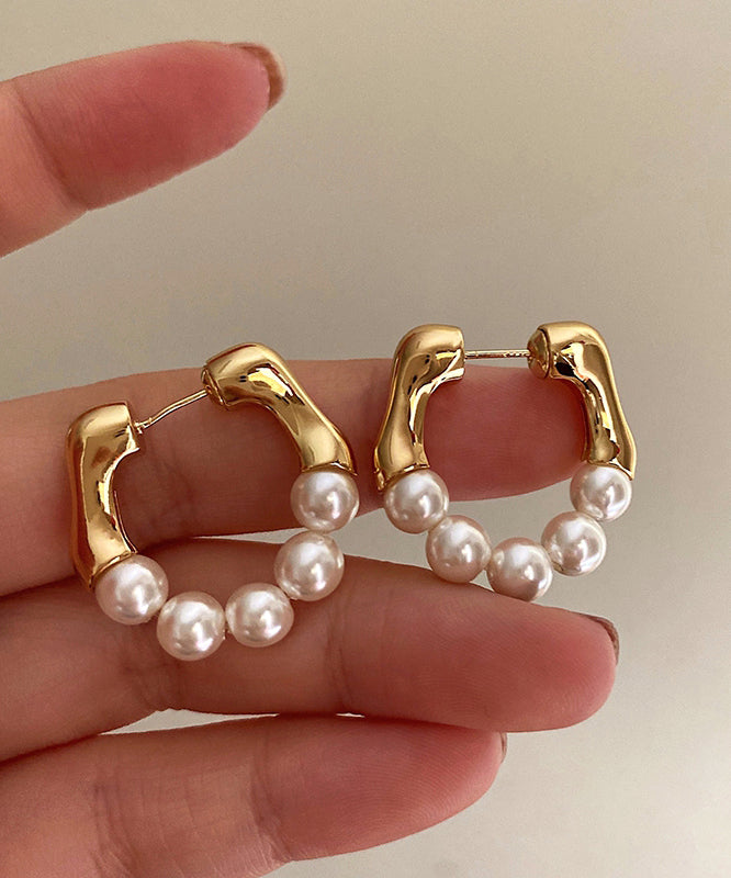 Boucles d'oreilles créoles modernes en alliage de cuivre et or avec perles - TrendAura