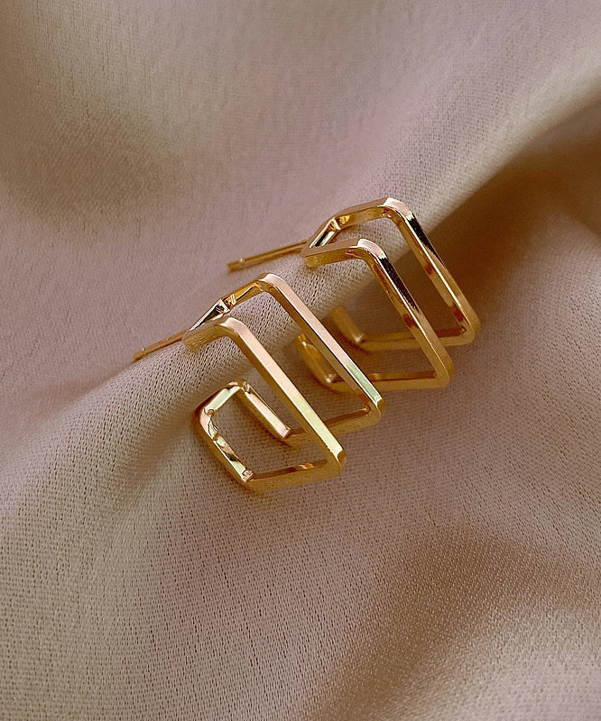 Boucles d'oreilles créoles carrées modernes en alliage de cuivre doré - TrendAura