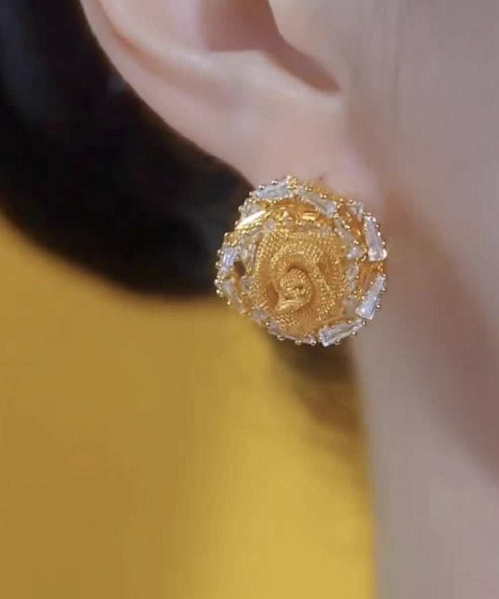 Boucles d'oreilles à tige modernes en alliage de cuivre doré et tulle zircon rose - TrendAura