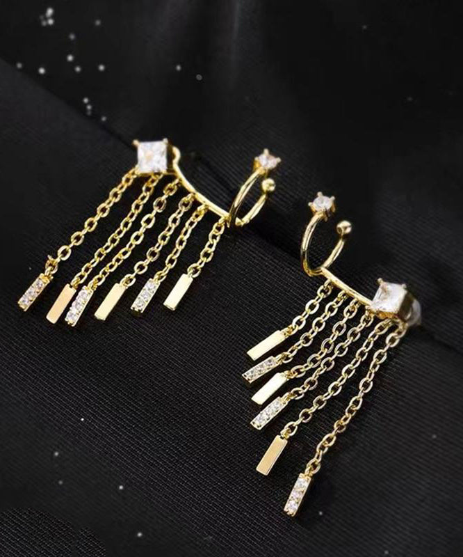 Boucles d'oreilles pendantes modernes en or, cuivre et zircon surdoré - TrendAura