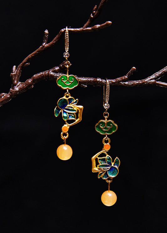 Boucles d'oreilles pendantes en cire d'abeille fine, dorure verte moderne - TrendAura