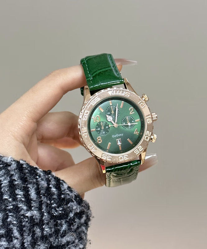 Montres modernes en alliage de cuir vert avec mouvement à quartz et cristal saphir - TrendAura