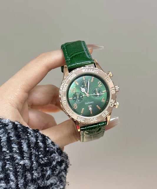 Montres modernes en alliage de cuir vert avec mouvement à quartz et cristal saphir - TrendAura
