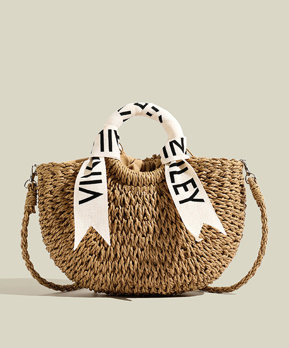 Sac fourre-tout moderne en paille tissée solide et durable kaki - TrendAura
