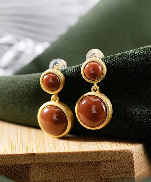 Boucles d'oreilles pendantes modernes en argent sterling et agate surdorée - TrendAura