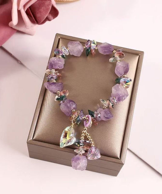 Bracelet à breloques asymétrique en alliage violet moderne avec gravier de cristal - TrendAura