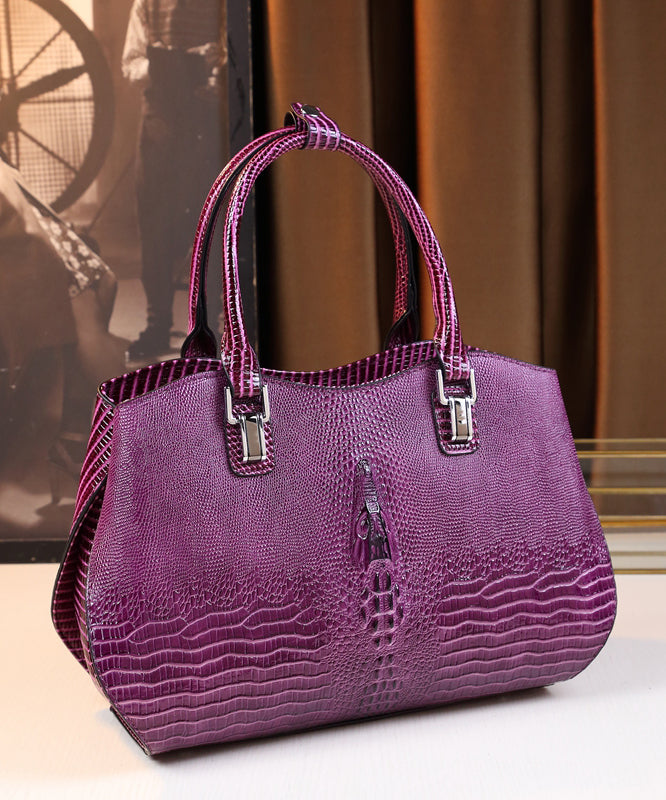 Sac fourre-tout moderne en cuir de veau violet de grande capacité - TrendAura