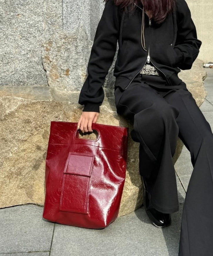 Sac fourre-tout moderne en similicuir rouge de grande capacité - TrendAura