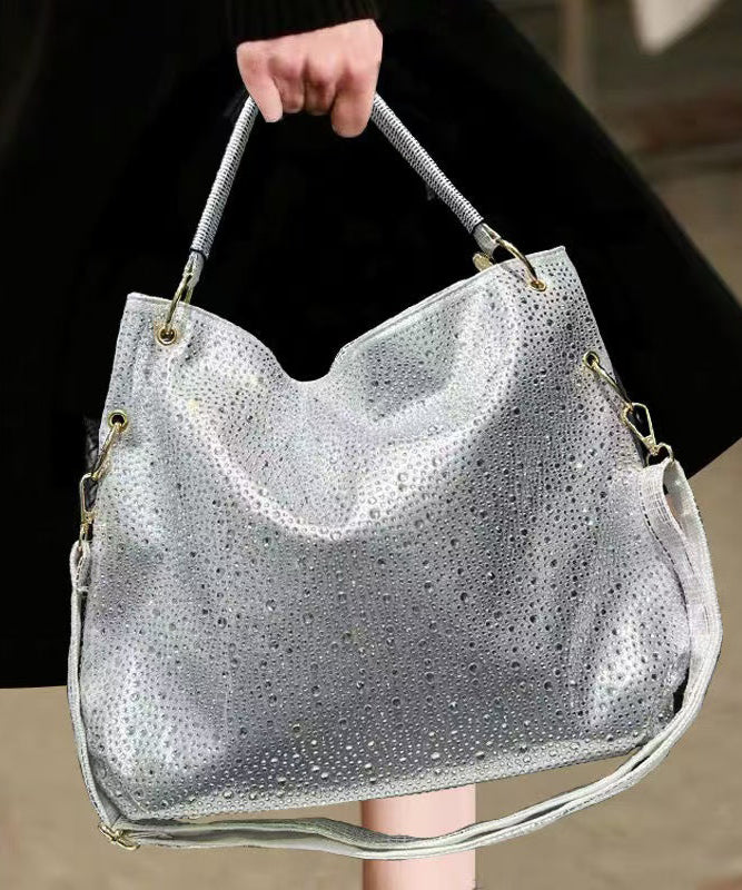 Sacs à bandoulière modernes en similicuir argenté avec strass, grande capacité - TrendAura
