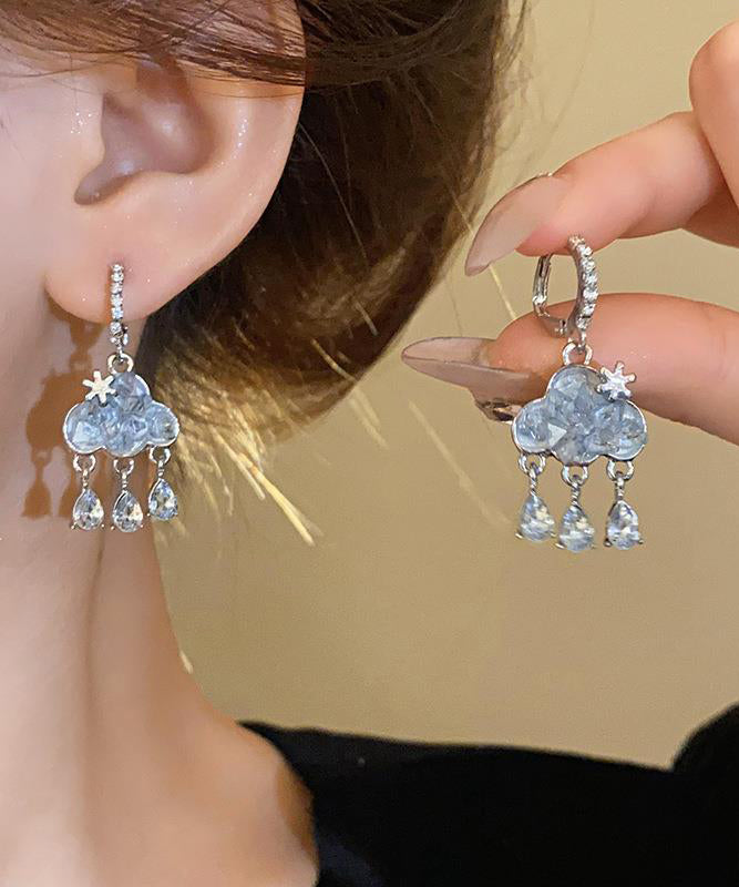 Boucles d'oreilles pendantes modernes et élégantes en argent sterling avec pampilles en forme de nuage et zircon bleu - TrendAura