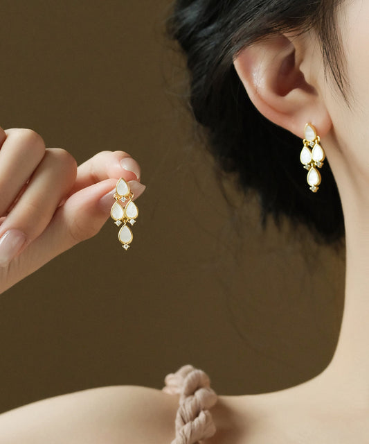 Boucles d'oreilles à tige modernes en cuivre blanc et zircon multicouches en forme de goutte d'eau - TrendAura