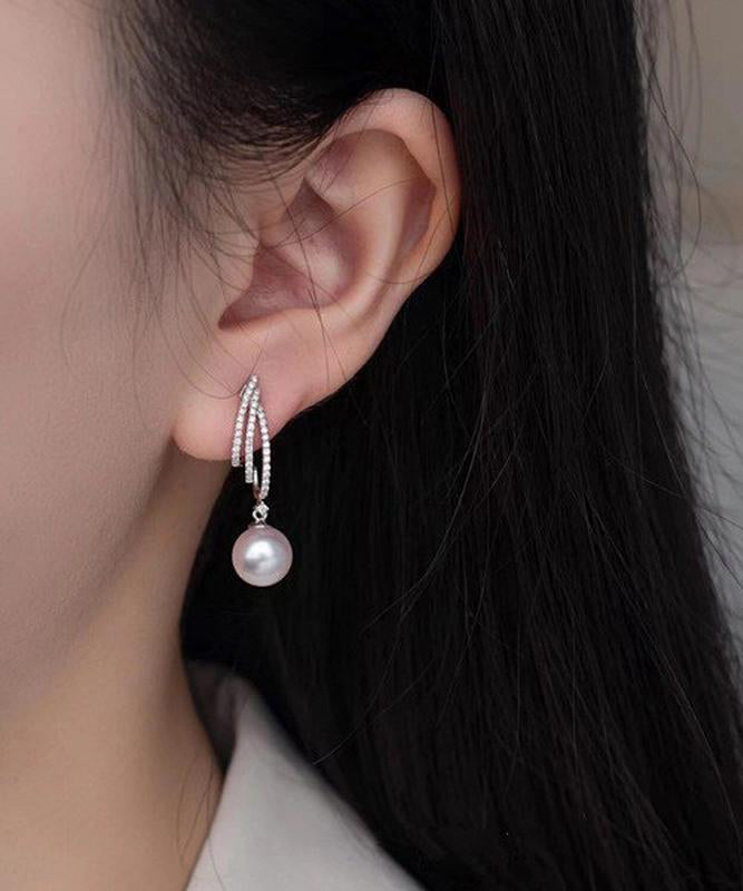 Boucles d'oreilles pendantes modernes en argent sterling et perles de zircon blanc - TrendAura