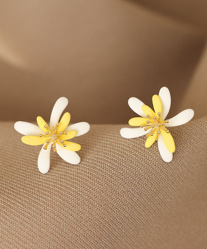 Boucles d'oreilles à tige florales modernes en alliage d'argent sterling jaune - TrendAura