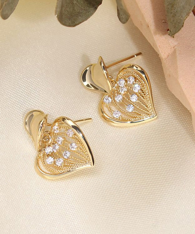 Boucles d'oreilles à tige modernes en argent sterling jaune avec zircons surdorés - TrendAura
