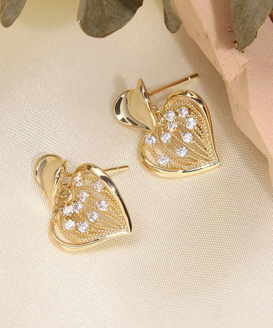 Boucles d'oreilles à tige modernes en argent sterling jaune avec zircons surdorés - TrendAura