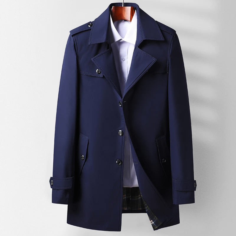 TrendAura Modern Classic Men's Trench Coat in Beige with Heritage Tailoring and Modern Urban Silhouette