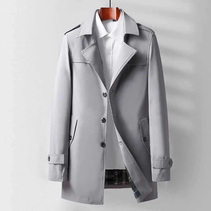 TrendAura Modern Classic Men's Trench Coat in Beige with Heritage Tailoring and Modern Urban Silhouette
