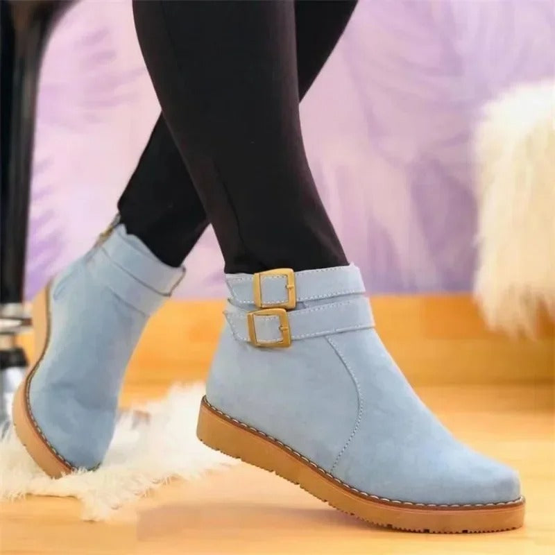 Women's Ankle Boots with Double Buckle and Sturdy Sole