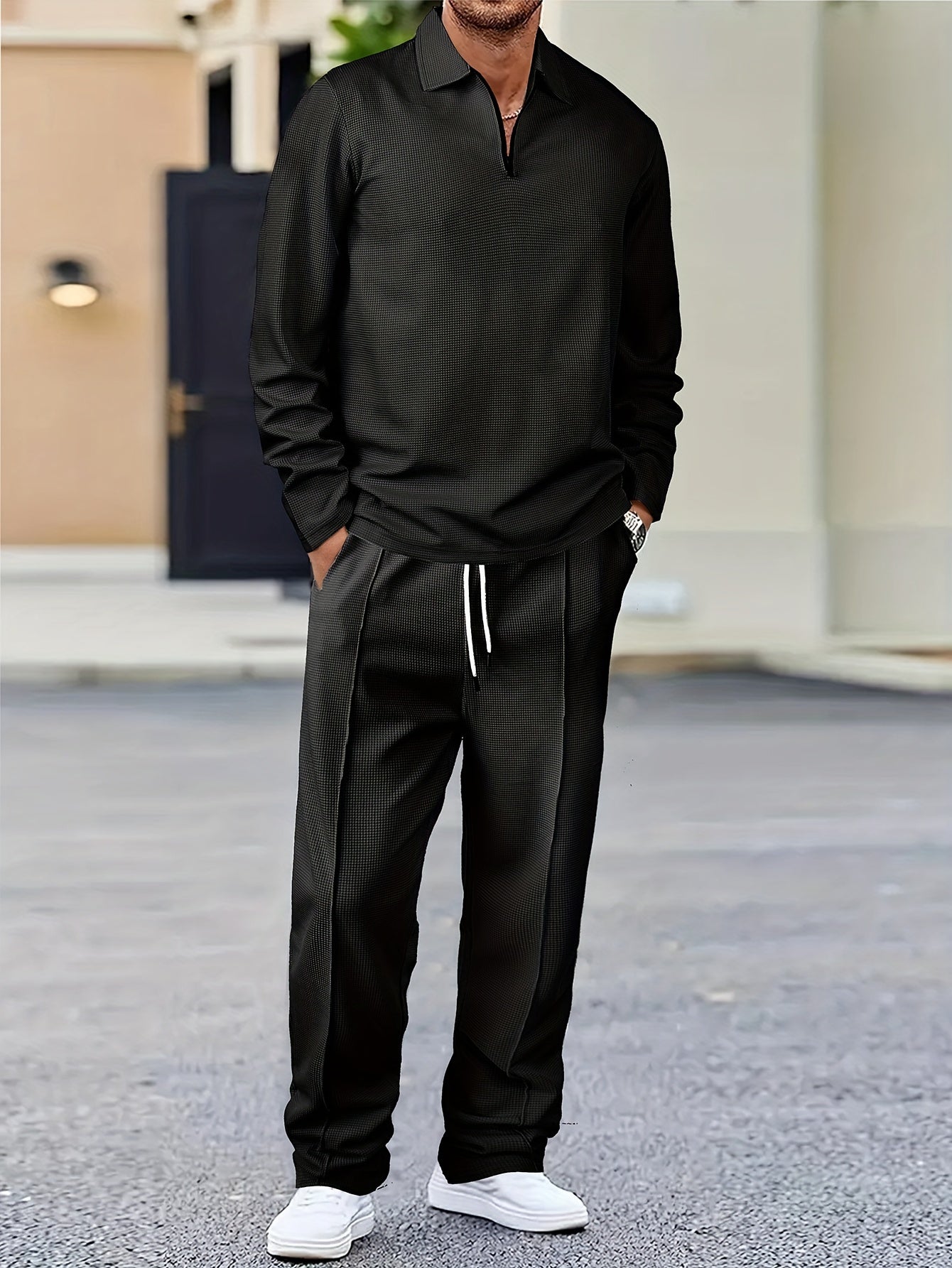 Mens Tracksuit With Zipper And Drawstring Pants For Modern Comfort And Style Ideal For Home And On The Go