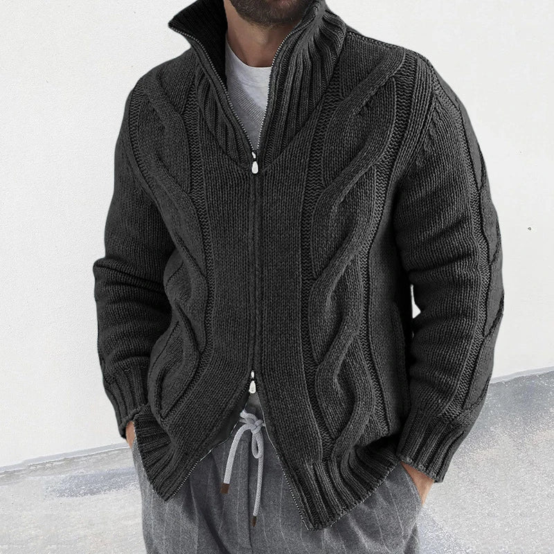 Cardigan with double slider zipper for men