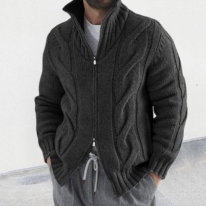 Cardigan with double slider zipper for men
