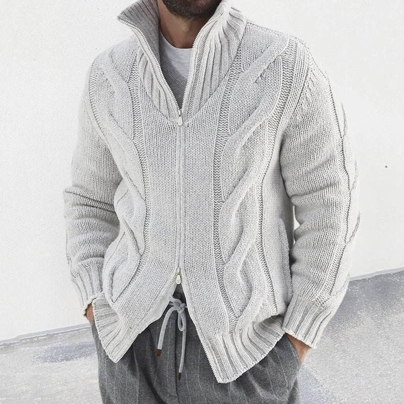 Cardigan with double slider zipper for men