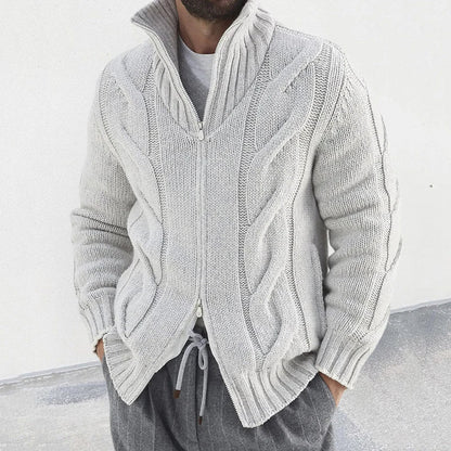 Cardigan with double slider zipper for men