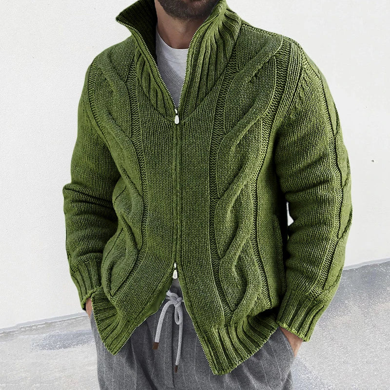 Cardigan with double slider zipper for men