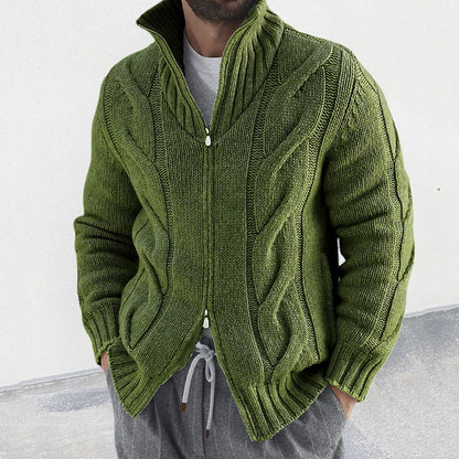 Cardigan with double slider zipper for men