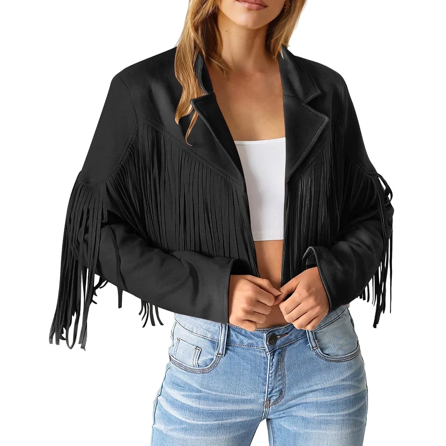 Fashionable women's jacket with fringes
