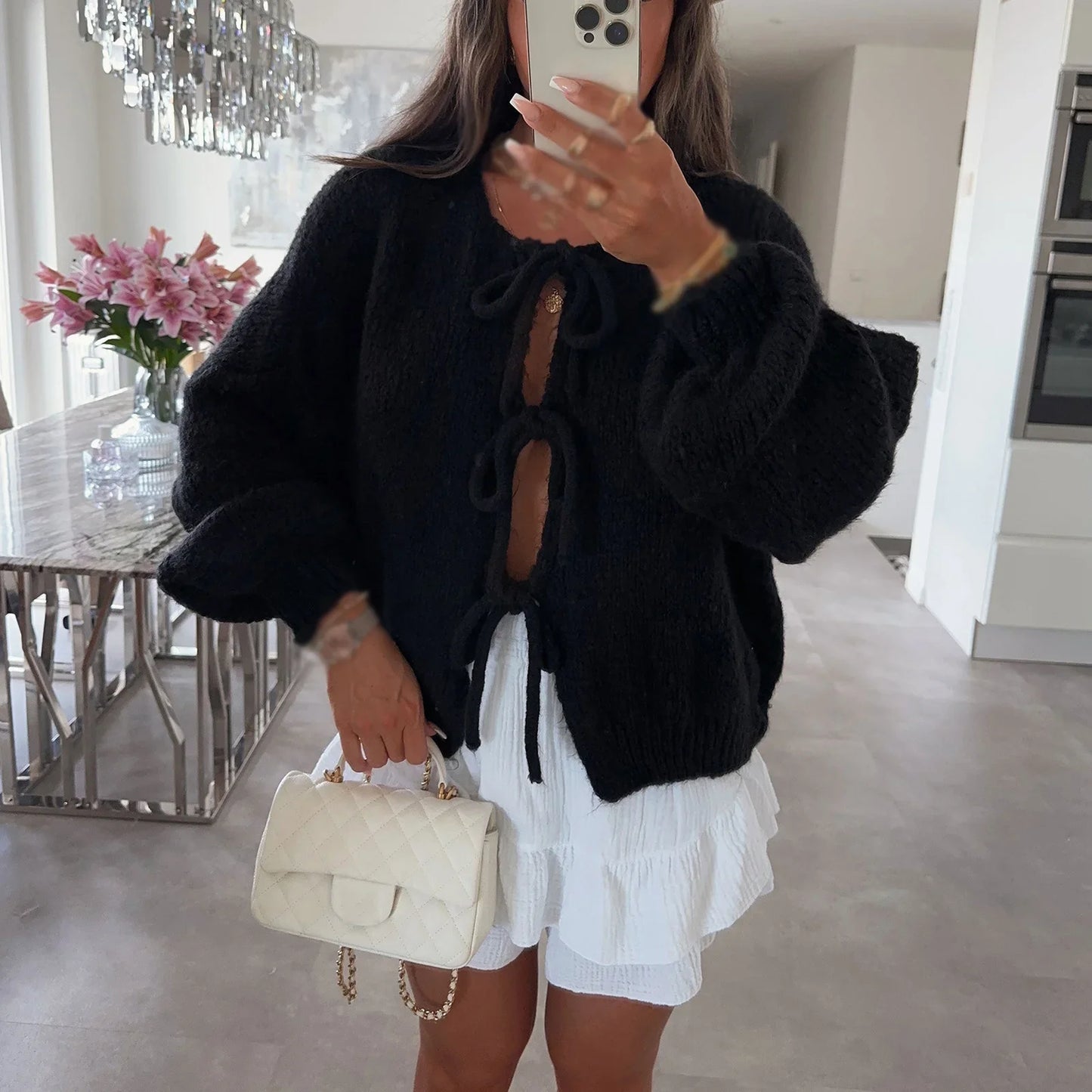 Fashionable Long Cardigan Women with Tie Belt