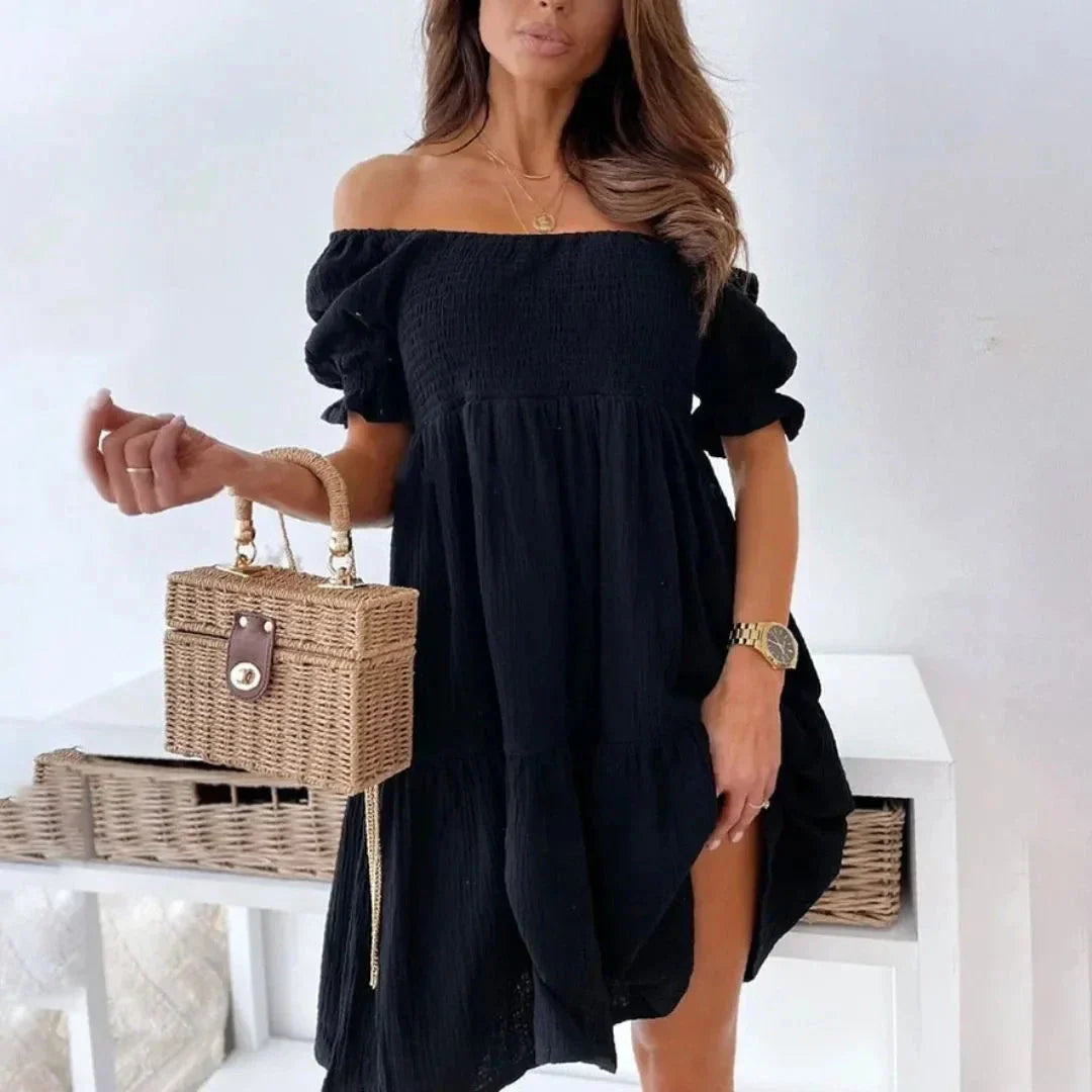 Moira Off-Shoulder Smocked Mini Dress