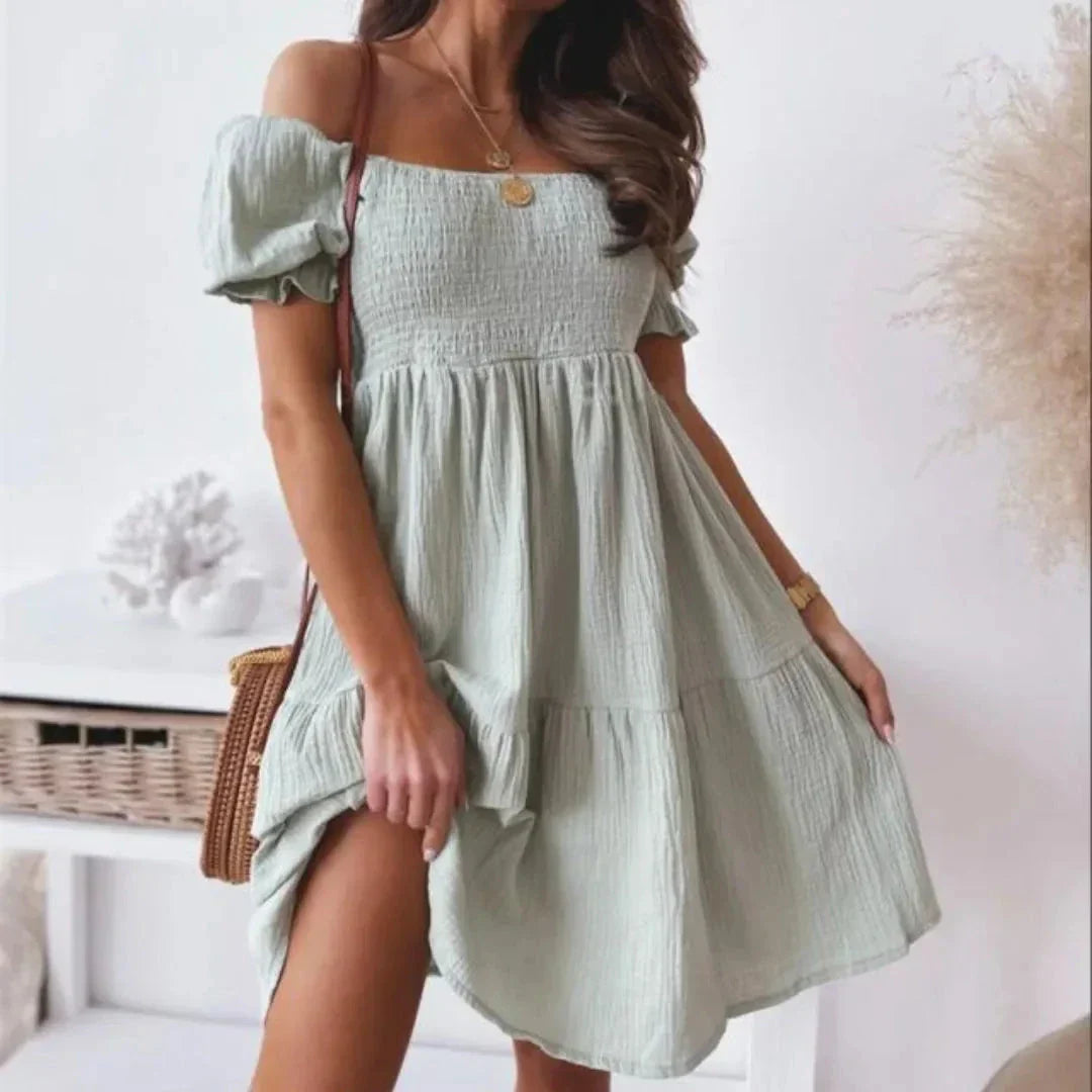 Moira Off-Shoulder Smocked Mini Dress
