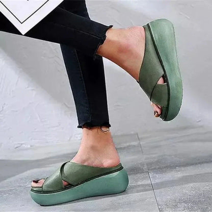 Mona X-Strap Leather Platform Slides