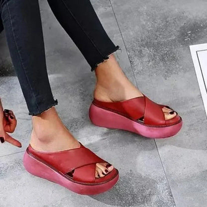 Mona X-Strap Leather Platform Slides