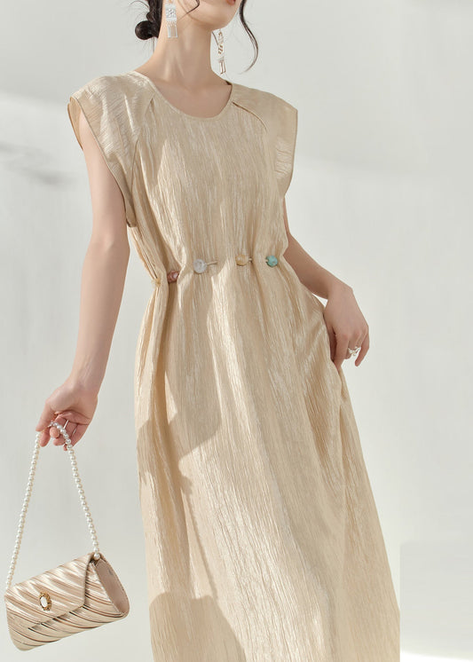 Robe longue slim patchwork champagne naturel pour l'été - TrendAura