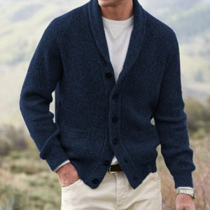 TrendAura Men's Shawl Collar Cardigan with Button Closure and Long Sleeve Front Pockets Knit Sweater