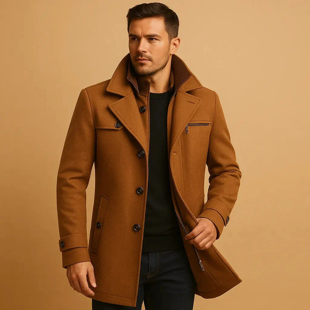 TrendAura Neil Classic Wool Winter Coat For Men With Tailored Fit And Structured Shoulders